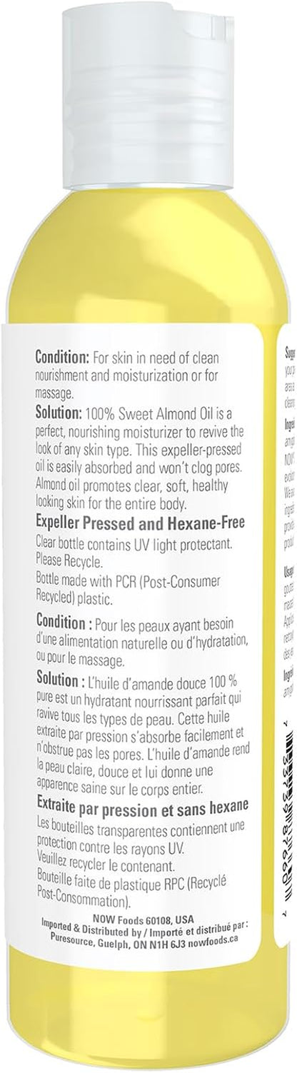 Solutions, Sweet Almond Oil, 100% Pure Moisturizing Oil, Promotes Healthy-Looking Skin, Unscented Oil, 118Ml